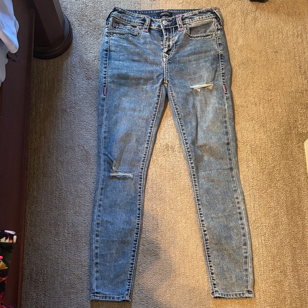 True Religion Blue Distressed Skinny Jeans